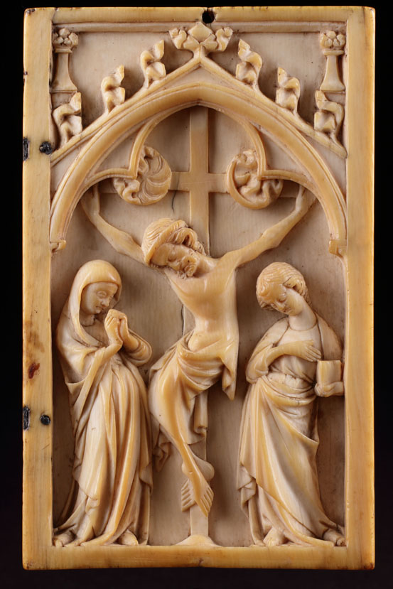 French or German Medieval Gothic Ivory Right Hand Diptych Panel